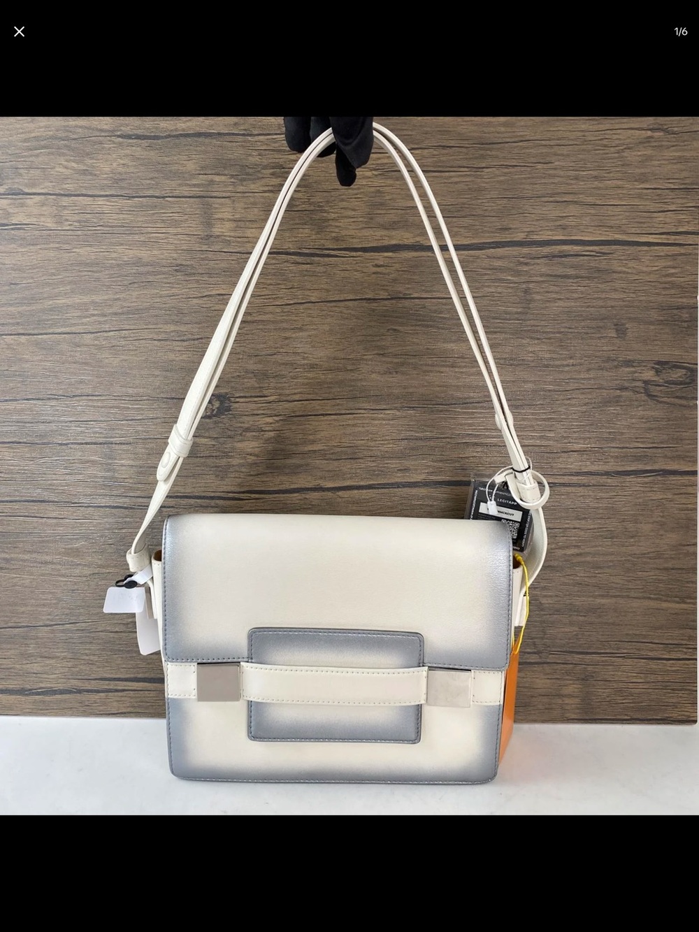 Cream and Silver Shoulder Bag with Modern Accent